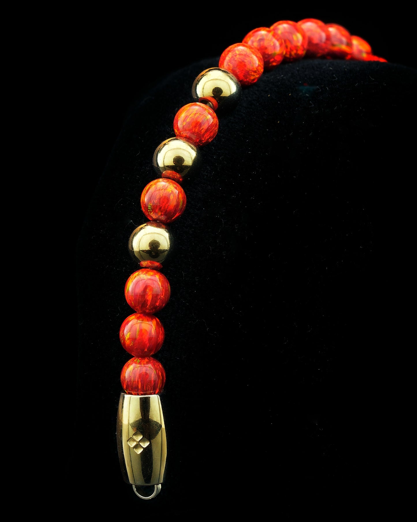 RED MAMBA BRACELET | RED OPAL BEADS |  14K GOLDFIELD 3 DOTS | 6MM