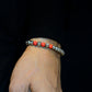 SILVER MAMBA BRACELET⬩ OBLIQUE TEXTURE⬩ FIRE-RED OPAL THREE DOTS