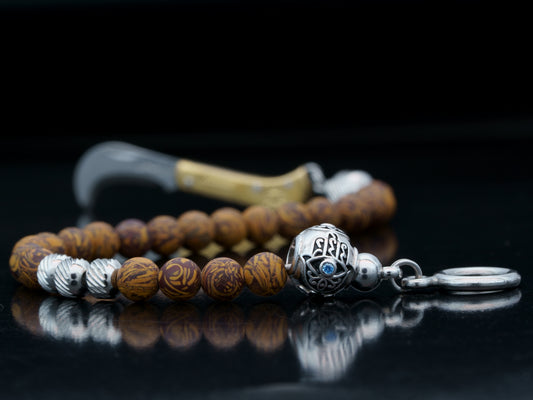 SIKH BRACELET | SILVER HAMSA HEAD | BROWN JASPER | 3 DOTS GEM | 6MM