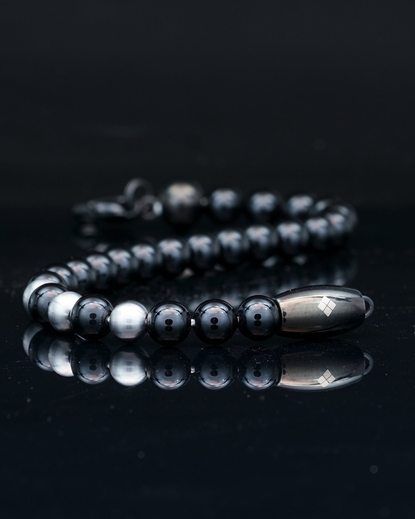 BLACK MAMBA BRACELET | ALL BLACK TOURMALINE | 3 GREY COPPER GEM | 5MM