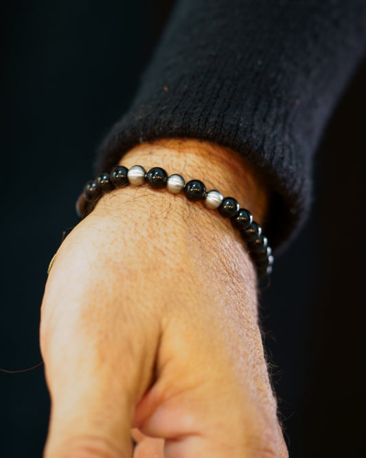 BLACK MAMBA BRACELET | ALL BLACK TOURMALINE | 3 GREY COPPER GEM | 5MM