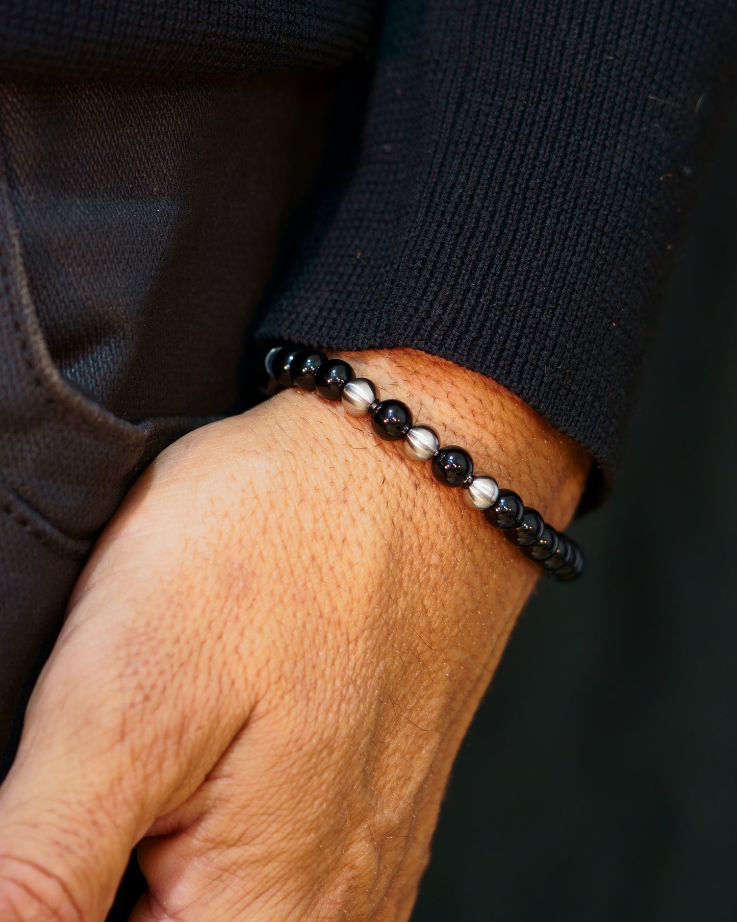 BLACK MAMBA BRACELET | ALL BLACK TOURMALINE | 3 GREY COPPER GEM | 5MM