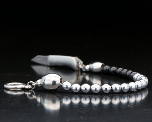SIKH BRACELET | SILVER HEMATITE | BLACK TOURMALINE TAIL | 6MM