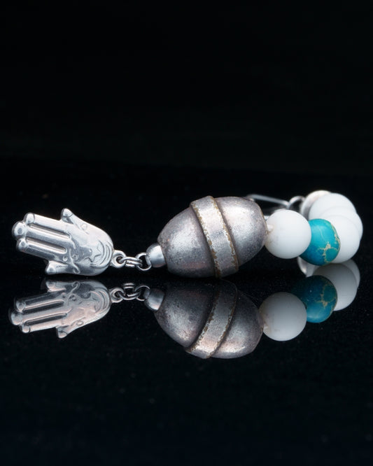 JABBAWOKEY EVIL EYE | WHITE TOURMALINE | TOURQUIZE GEM | GREECK MADE MAIN BEAD | HAMSA PENDANT | 8MM