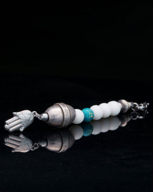 JABBAWOKEY EVIL EYE | WHITE TOURMALINE | TOURQUIZE GEM | GREECK MADE MAIN BEAD | HAMSA PENDANT | 8MM