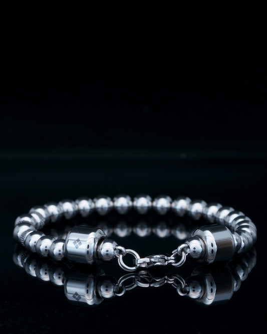 CLASSIC BRACELET | ALL SILVER STEEL BEADS| 3 STEEL RUDRAKSHA GEM | 6MM