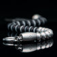 SIKH BRACELET 64 | BLACK DZI WHITE STRIPE ONYX | CROWN MATTE STEEL GEM
