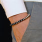SIKH BRACELET 64 | BLACK DZI WHITE STRIPE ONYX | CROWN MATTE STEEL GEM