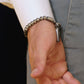 SIKH BRACELET 64 | BLACK DZI WHITE STRIPE ONYX | CROWN MATTE STEEL GEM