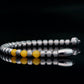 MUDRA BRACELET |  SILVER STEEL OBLIQUE TEXTURE |  YELLOW CHALCEDONY THREE DOTS