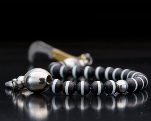 SIKH BRACELET | WHITE STRIPE ONYX DZI BEADS | 6MM