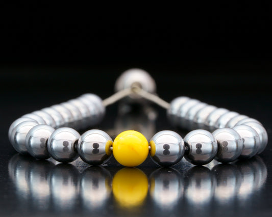 URBAN MUDRA | SILVER HEMATITE | YELLOW GEM | 8MM