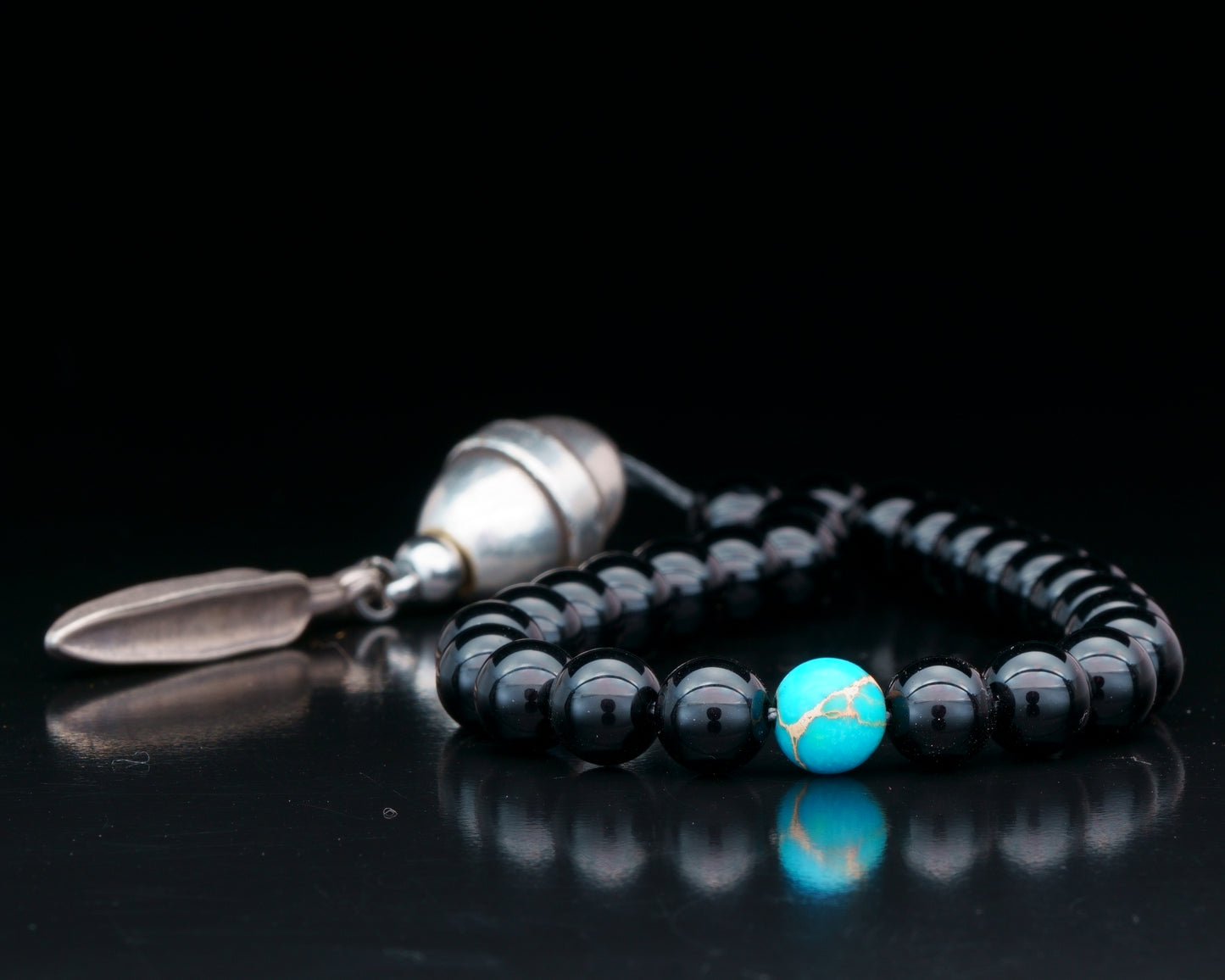 ROYAL MUDRA | DZI 1976'S GREEK BEAD | BLACK TOURMALINE | BLUE GEM | 8MM