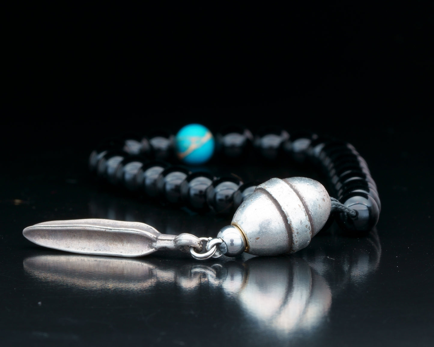 ROYAL MUDRA | DZI 1976'S GREEK BEAD | BLACK TOURMALINE | BLUE GEM | 8MM