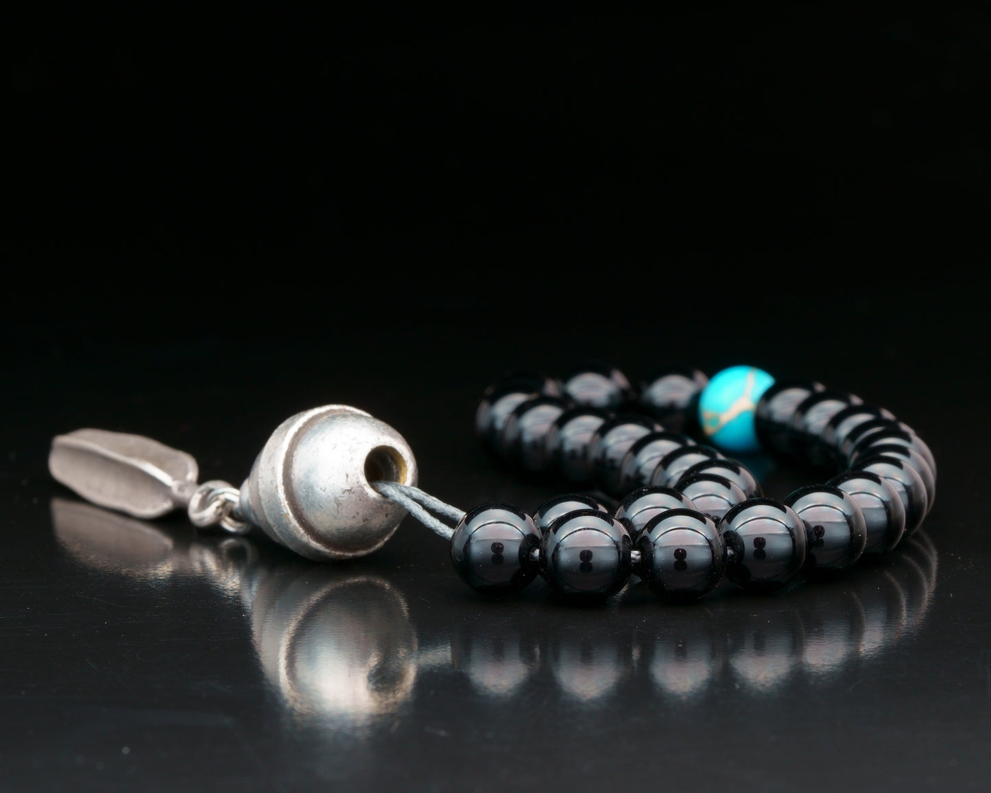 ROYAL MUDRA | DZI 1976'S GREEK BEAD | BLACK TOURMALINE | BLUE GEM | 8MM