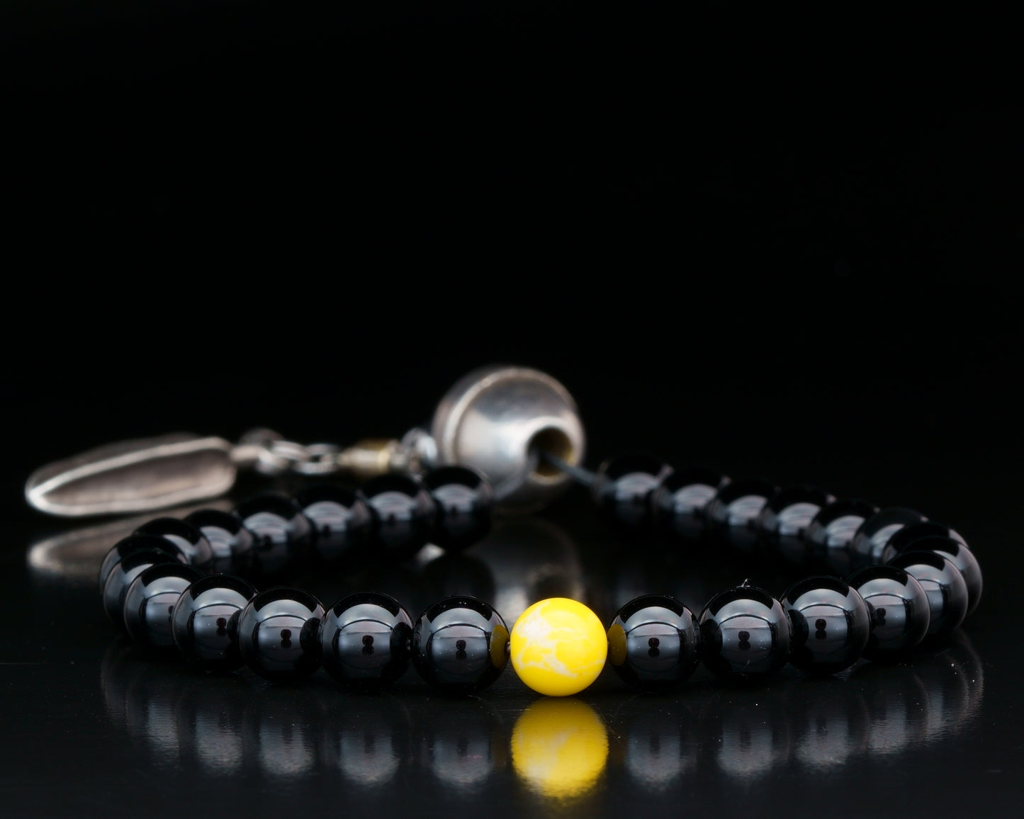 ROYAL MUDRA | DZI 1976'S GREEK BEAD | BLACK TOURMALINE . YELLOW GEM | 8MM