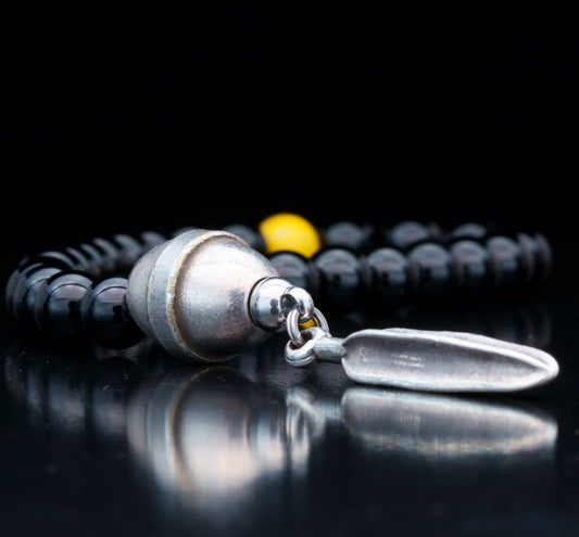 ROYAL MUDRA | DZI 1976'S GREEK BEAD | BLACK TOURMALINE . YELLOW GEM | 8MM